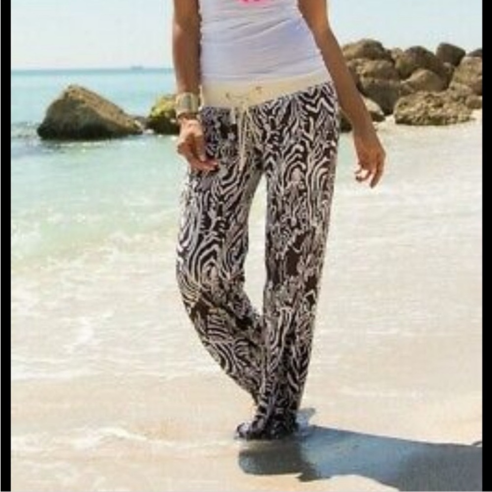 Lilly Pulitzer Beach Pant Linen Chocolate Zebra EUC